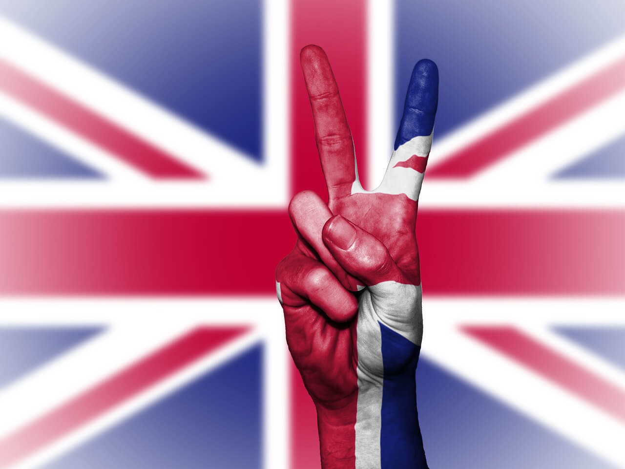 Símbolo de vitoria com bandeira do Reino Unido